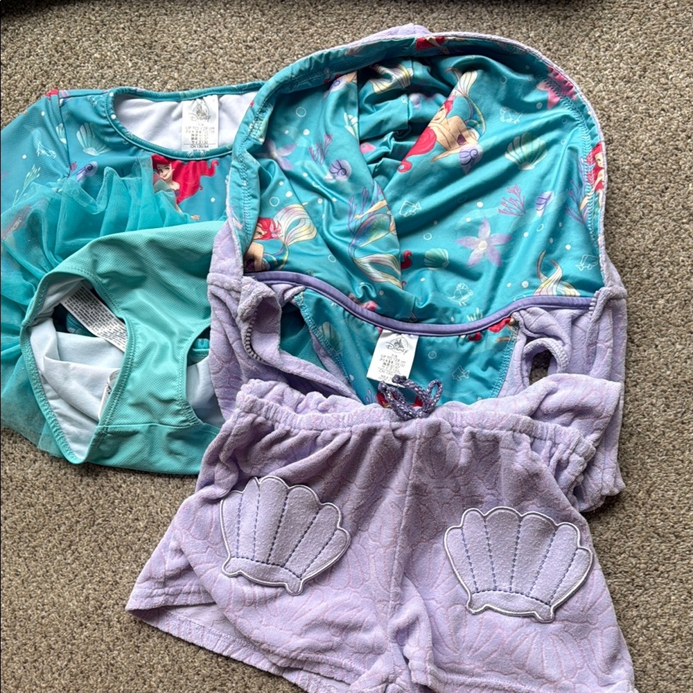 Disney Ariel Kids Swimwear Bundle- Teal and Red